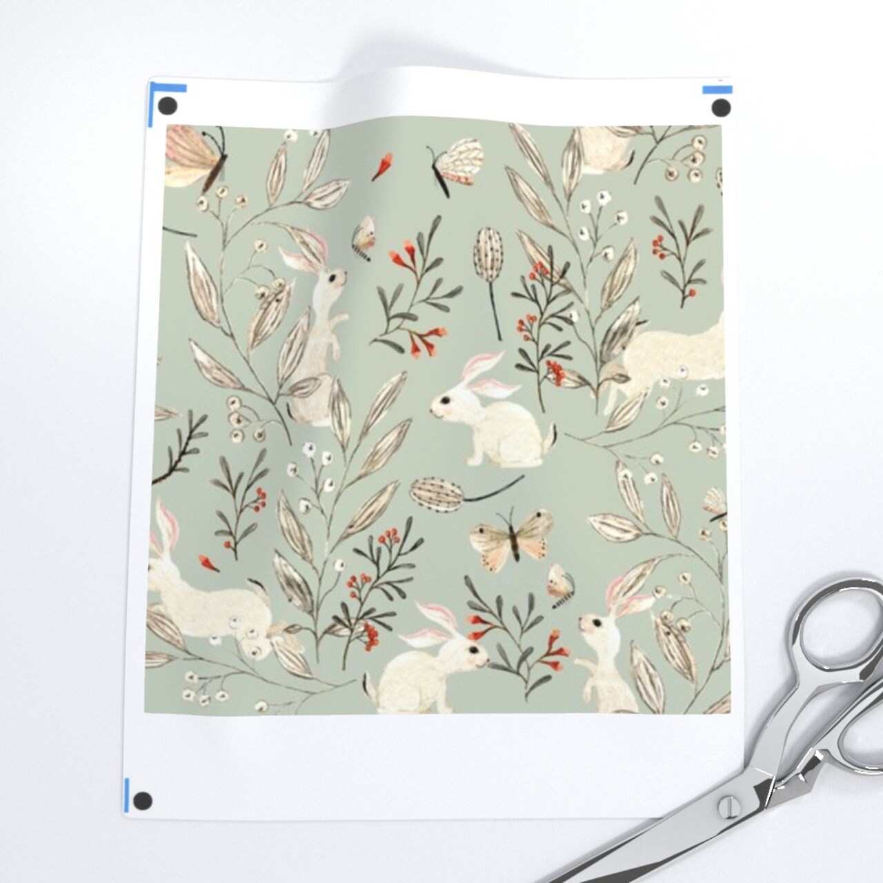 Whimsical Bunnies Easter Bunny Woodland Animals Forest Butterflies Sage Green Custom Pre-pasted Wallpaper by Spoonflower Pre-Pasted Wallpaper 2FT Wide